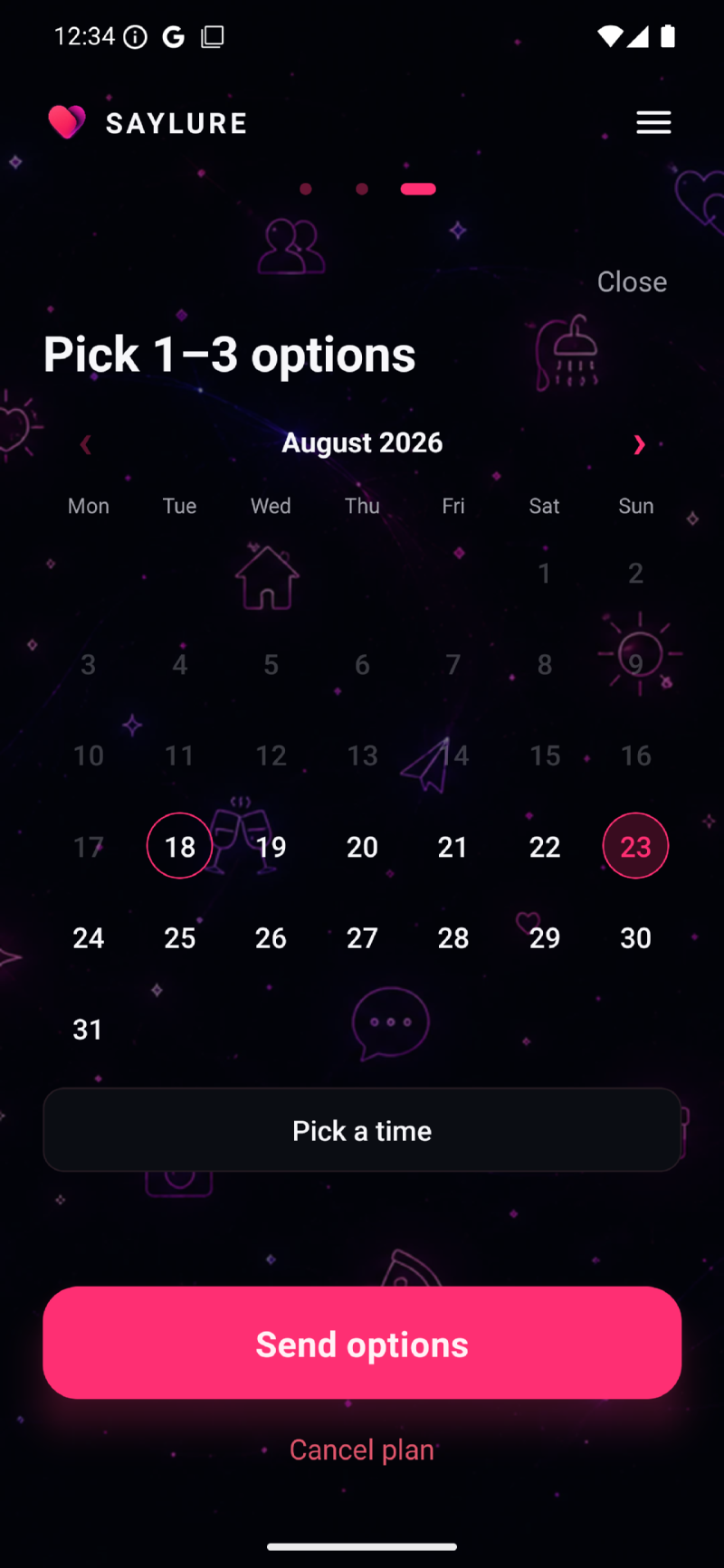 SAYLURE app: picking dates together in the planner.