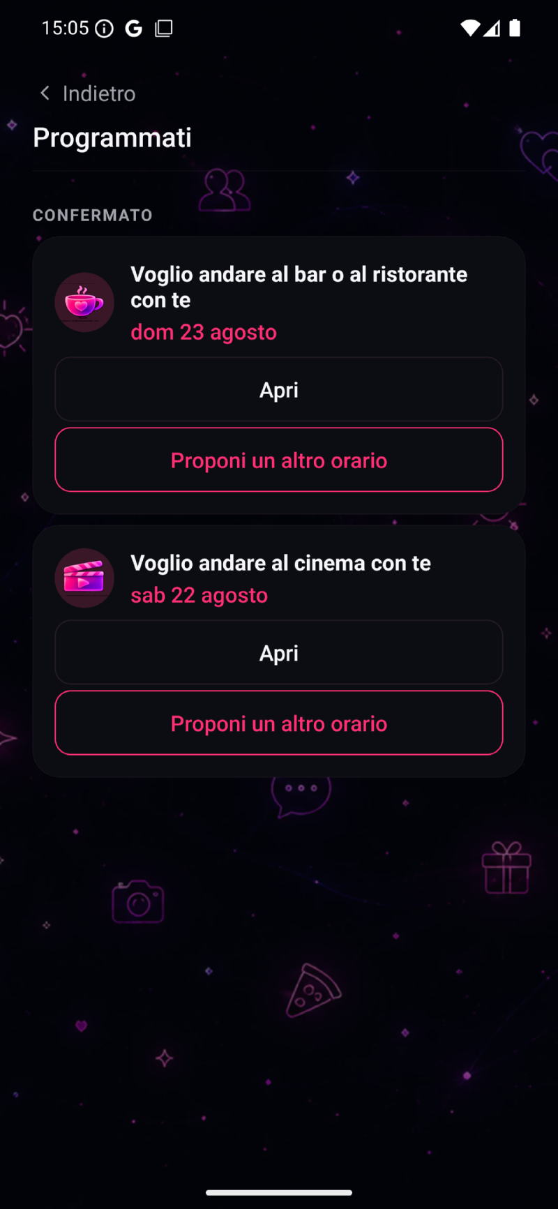 App SAYLURE: la schermata Programmati con i piani confermati.