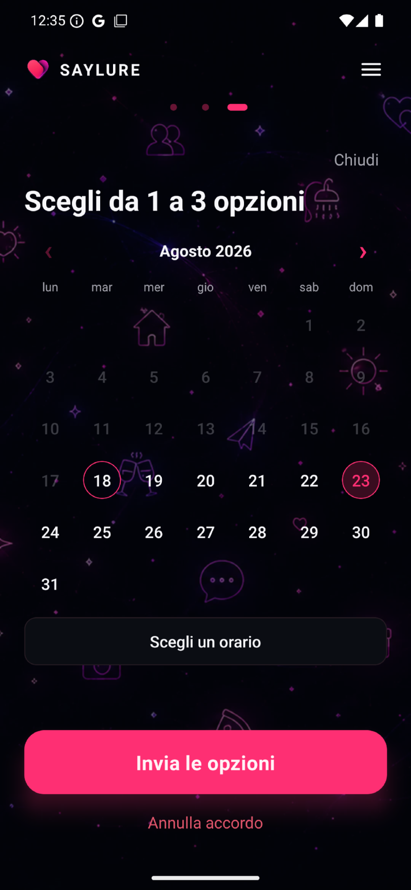 App SAYLURE: scelta delle date insieme nella pianificazione.